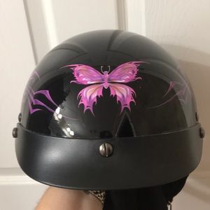 Outlaw Motorcycle Half Helmet Black w Butterflies